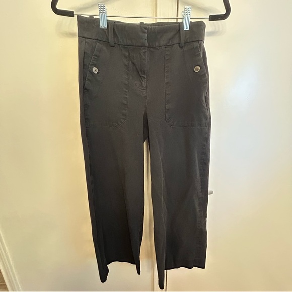 J. Crew Wide Leg Cropped Black Pants Size 2 Button Front Office to Evening - Picture 1 of 10